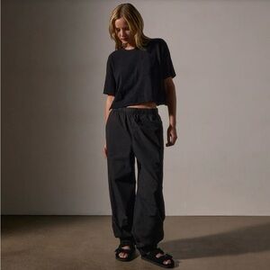 JAMES PERSE Stretch Poplin Parachute Pant in Color Black & Color Salt Pigment